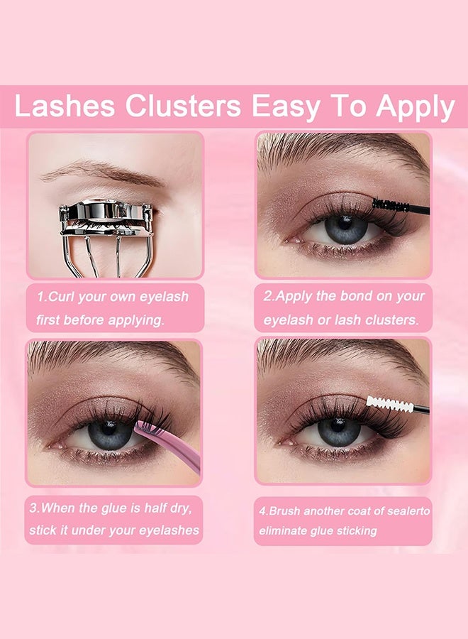 مجموعة رموش صناعية، 640 قطعة من رموش صناعية، رموش فردية، تجعيدات على شكل حرف D، رموش صناعية رقيقة، شريط رفيع، مع ملقط وفرشاة لتثبيت الرموش (مجموعة 30D+40D+50D+60D، 9-16 مم) - Image 5