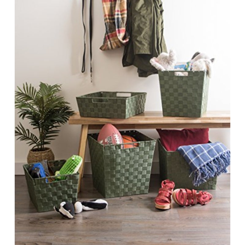 Woven Nylon Trapezoid Storage Bin for Home Office and Closets Olive Color Durable Lightweight Design - Image 2