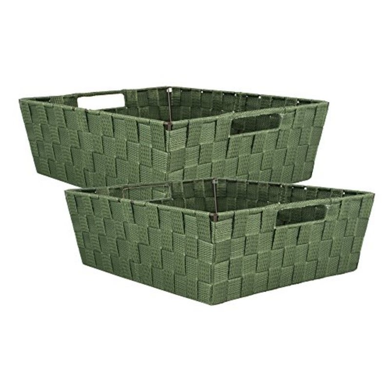 Woven Nylon Trapezoid Storage Bin for Home Office and Closets Olive Color Durable Lightweight Design - Image 1