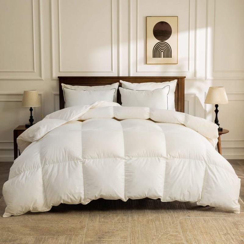 BPC Organic Feather Down Comforter Full Size Fluffy Duvet Insert for AllSeason with 100 Cotton Cover and Puffy Feather Down Filling Ivory White 82x86 Inches