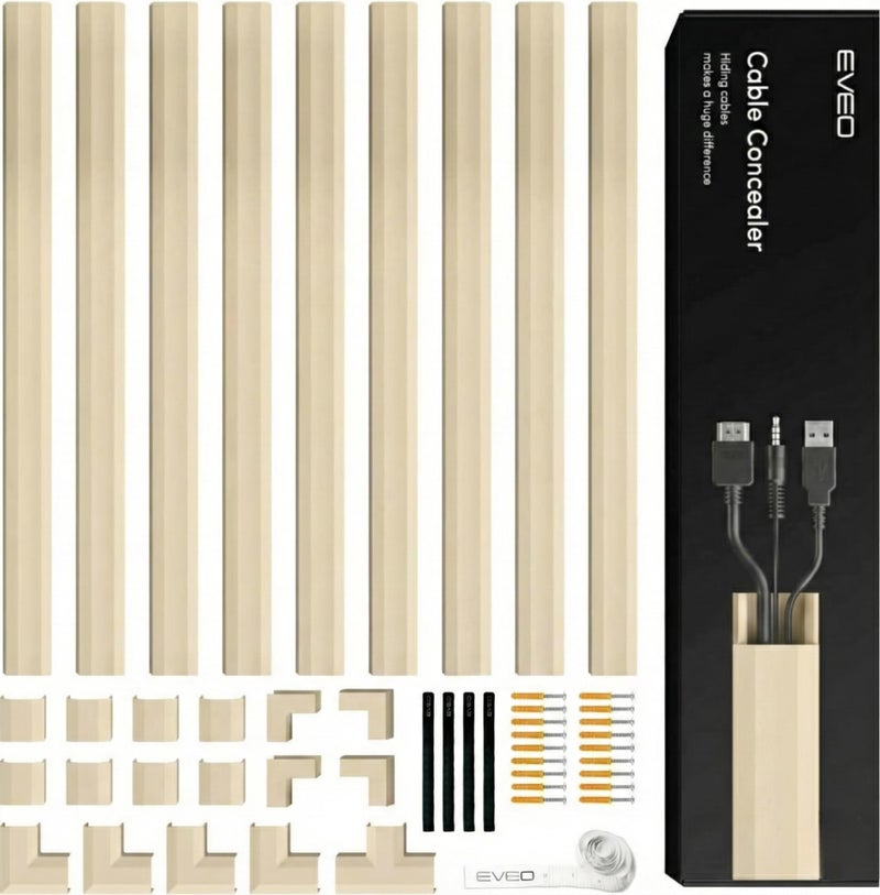 EVEO Cord Covers for Wires on Wall 150in Cable Management Cable Hider Cord Hiders for TV On Wall Paintable Cable Concealer Wire Covers for Cords 10X L16 x W095 x H05 Medium Beige - Image 2