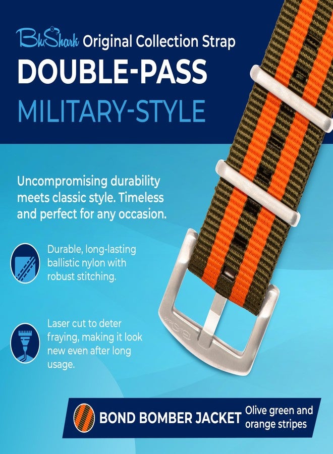 BluShark, Original Collection Military-Style Waterproof Watch Strap, Fits All Timepiece Brands, Durable Nylon Wristwatch Accessories with Stainless Steel Buckle - 18mm, 20mm, 22mm & 24mm Watch Bands - Image 2