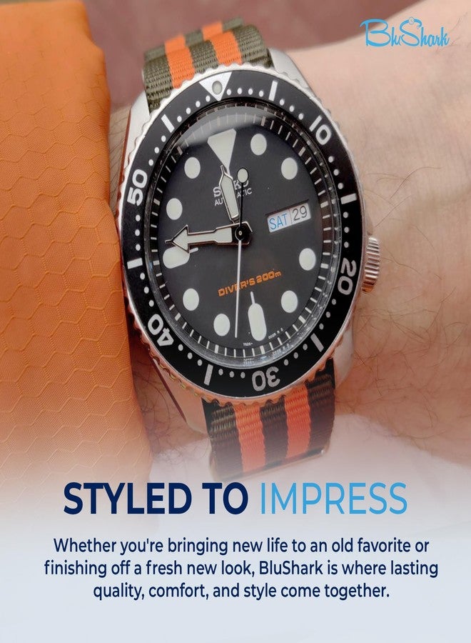 BluShark, Original Collection Military-Style Waterproof Watch Strap, Fits All Timepiece Brands, Durable Nylon Wristwatch Accessories with Stainless Steel Buckle - 18mm, 20mm, 22mm & 24mm Watch Bands - Image 5