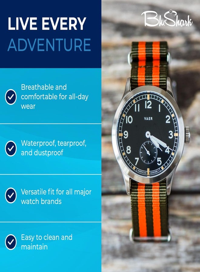 BluShark, Original Collection Military-Style Waterproof Watch Strap, Fits All Timepiece Brands, Durable Nylon Wristwatch Accessories with Stainless Steel Buckle - 18mm, 20mm, 22mm & 24mm Watch Bands - Image 4