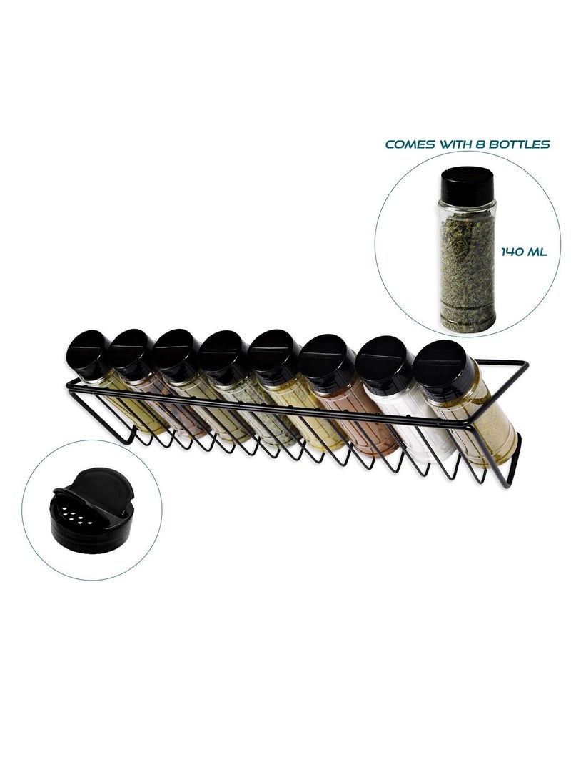 Wall Mounted Steel Spices One Rack Including 8 Spices Plastic Bottle