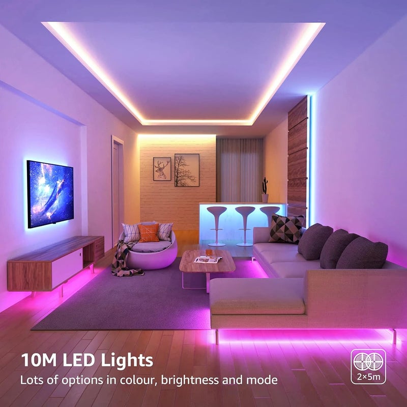 لايتنغ إيفر أضواء شريط LED من ليبرو بطول 10 أمتار مع جهاز تحكم عن بعد، قابلة للتعتيم، متغيرة الألوان RGB، أضواء LED لاصقة لغرفة النوم والمطبخ وديكور الغرفة (2 × 5 أمتار، 300 مصباح LED ساطع من نوع 5050) - Image 3