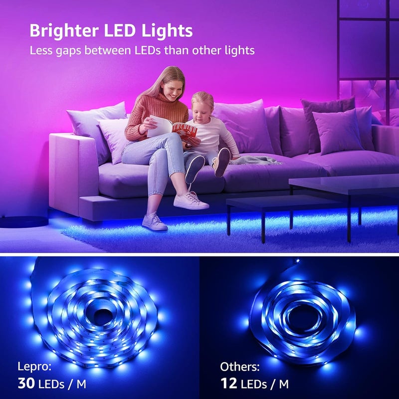 لايتنغ إيفر أضواء شريط LED من ليبرو بطول 10 أمتار مع جهاز تحكم عن بعد، قابلة للتعتيم، متغيرة الألوان RGB، أضواء LED لاصقة لغرفة النوم والمطبخ وديكور الغرفة (2 × 5 أمتار، 300 مصباح LED ساطع من نوع 5050) - Image 2
