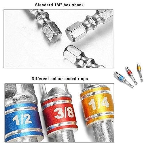 CIGOTU Impact Grade Socket Adapter/Extension Set Turns Power Drill Into High Speed Nut Driver,1/4-Inch Hex Shank to Drive for Adapters to Use with Drill Chucks, Sizes 1/4" 3/8" 1/2", Cr-V, 3-Piece - Image 5