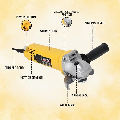 KHADIJA AG-801 4-Inch/100MM 850-Watt Angle Grinder Yellow (Blade not included) - Image 2
