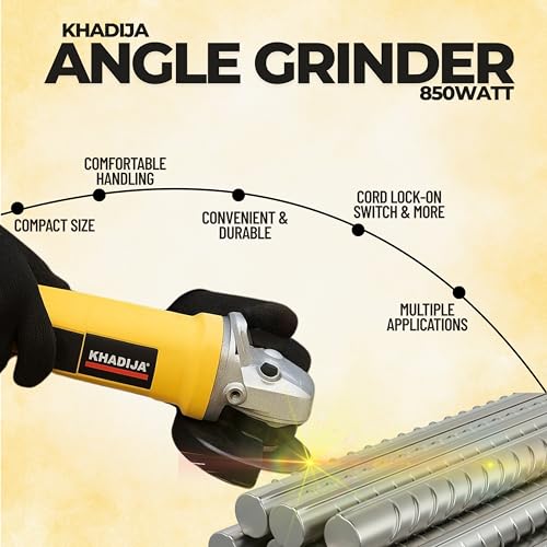 KHADIJA AG-801 4-Inch/100MM 850-Watt Angle Grinder Yellow (Blade not included) - Image 3