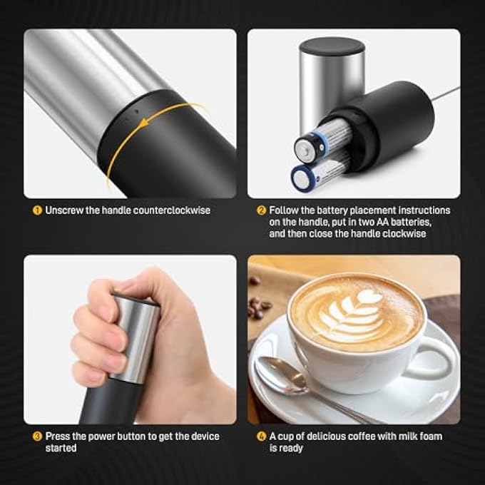 FIDECO Milk Frother Handheld For Coffee Battery Operated Electric Foam Maker Mini Drink Mixer For Coffee Matcha Hot Chocolate Latte Cappuccino - Image 5