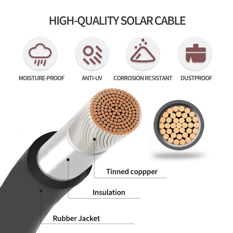 ELFCULB Solar Panel Extension Cable-1Pair 12AWG 3FT Solar Extension Cable Black＆Red with Male/Female Connectors Solar Panel PV Cable Wire with Extra Pair of Connectors Solar Panel Adaptor Kit - Image 3