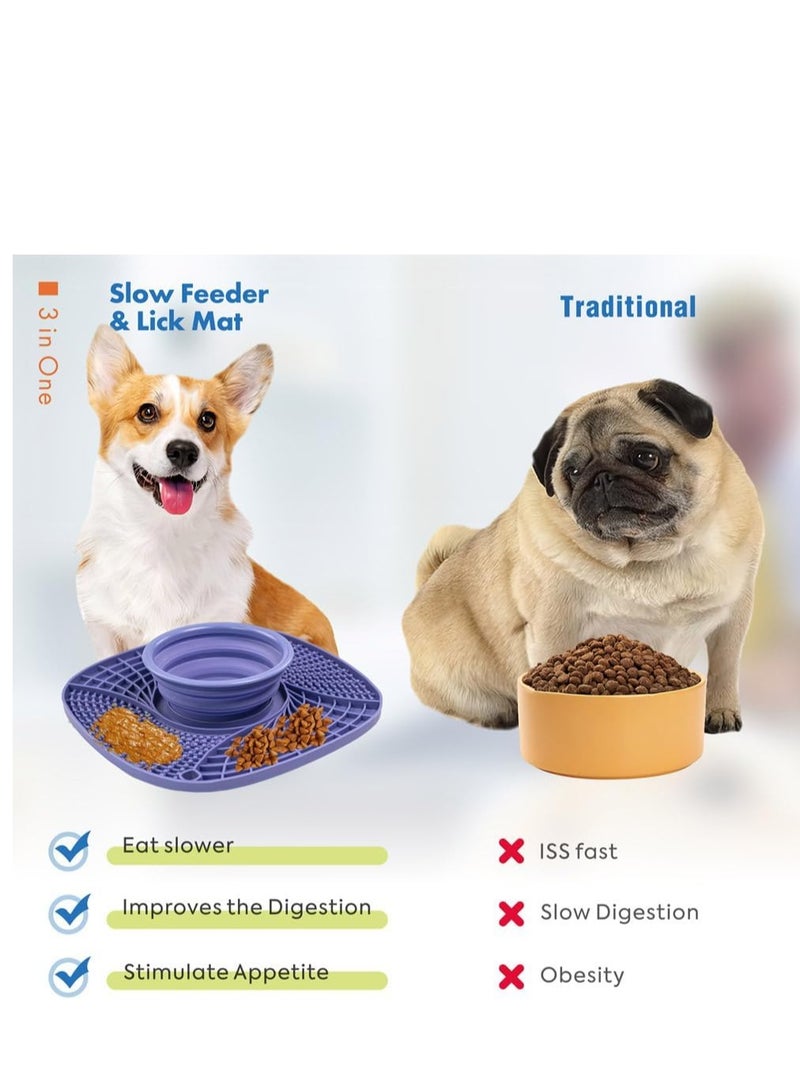 Silicone Snuffle Mat with Water Bowl, Licking Mat for Dogs and Cats, 3 in 1 Slow Feeder Mat with Strong Suction, Durable Machine Washable Dog Slow Feed Food Bowl for Fast Eating - Image 3