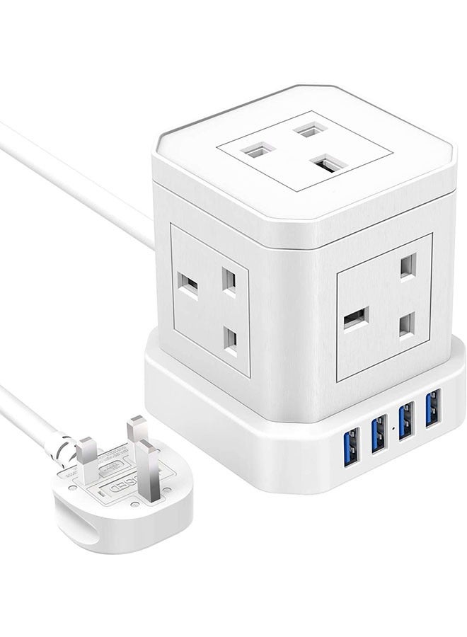 Power Extension Cord, Magic Square Socket, 5 Power with 4 USB Charger, Office Supplies Protection Extension Cord, Flame Retardant Multi-plug Tower, Switch Power Strip, for Home/Office (White)  - Image 1