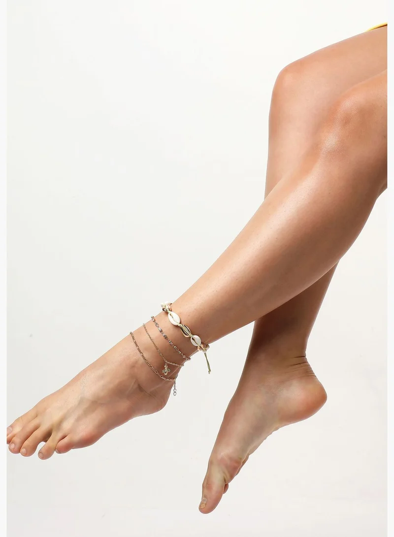 SOHI 4 Piece Gold Plated Casual Shell Anklet For Women