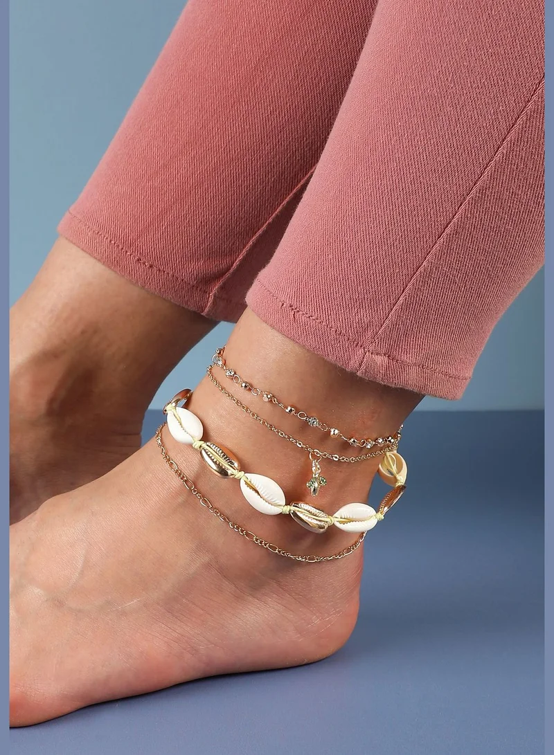 SOHI 4 Piece Gold Plated Casual Shell Anklet For Women