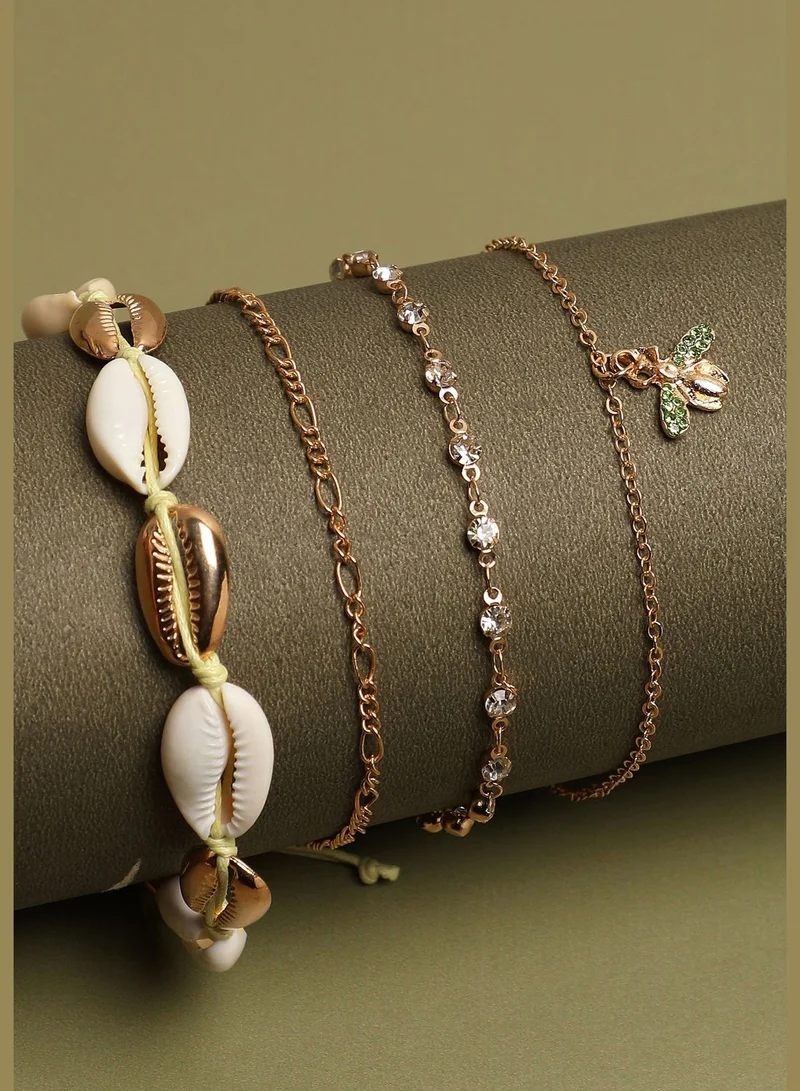 SOHI 4 Piece Gold Plated Casual Shell Anklet For Women