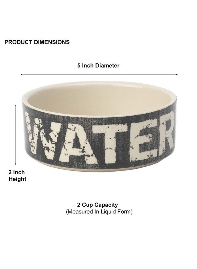 PetRageous 10001 Vintage Stoneware Dog Water Bowl with 2 Cup Capacity 5 Inch Diameter by 2 Inch Tall Great for Small and Medium Sized Dogs and Cats, Black and Natural - Image 2