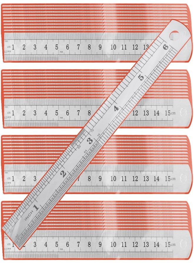 ZEONHAK 40 Pack Metal Ruler, 6 Inch Laser Engraved Marks Won't Fade, Stainless Steel Rulers Includes Imperial/Metric Scales & Individual Sleeves for Measurement - Image 1