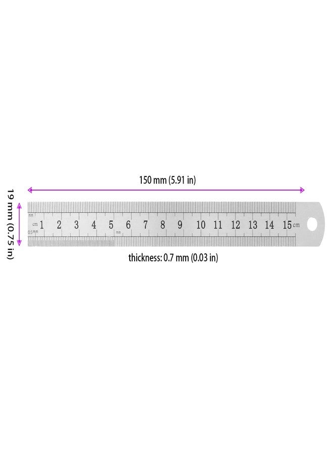 ZEONHAK 40 Pack Metal Ruler, 6 Inch Laser Engraved Marks Won't Fade, Stainless Steel Rulers Includes Imperial/Metric Scales & Individual Sleeves for Measurement - Image 2