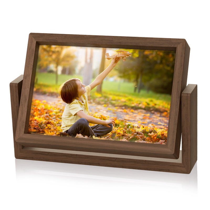 Mixoo 4x6 Picture Frame Rotating Photo Frame Wooden Picture Frames 4x6 Horizontal Double sided Rustic Floating Frame for Tabletop Office Wedding