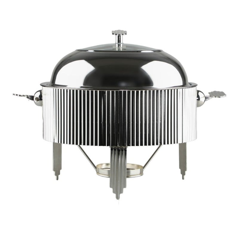 Soleter Food Warmer 2 Liter Silver - Decorative Stainless Steel Chafing Dish with Vertical Fluted Pattern, Domed Lid & Tripod Stand, Premium Serveware for Wedding & Home Decor
