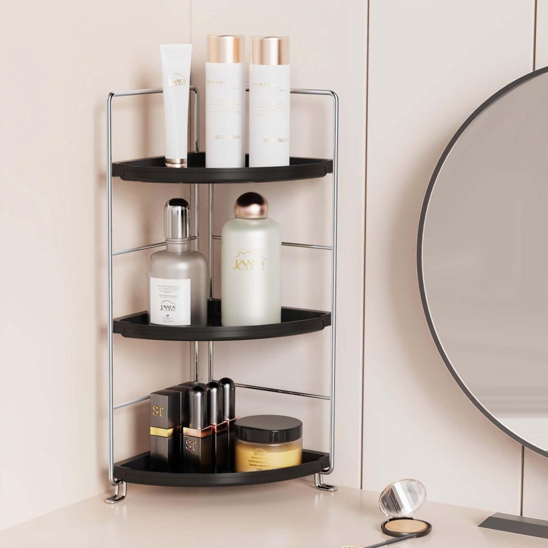 JANUS LiANG 3Tier Corner Bathroom Organizer Countertop for StorageCounter Tray and Vanity OrganizerPlastic Counter Organizer for Kithchen Bathroom Dresser 106 inches Black