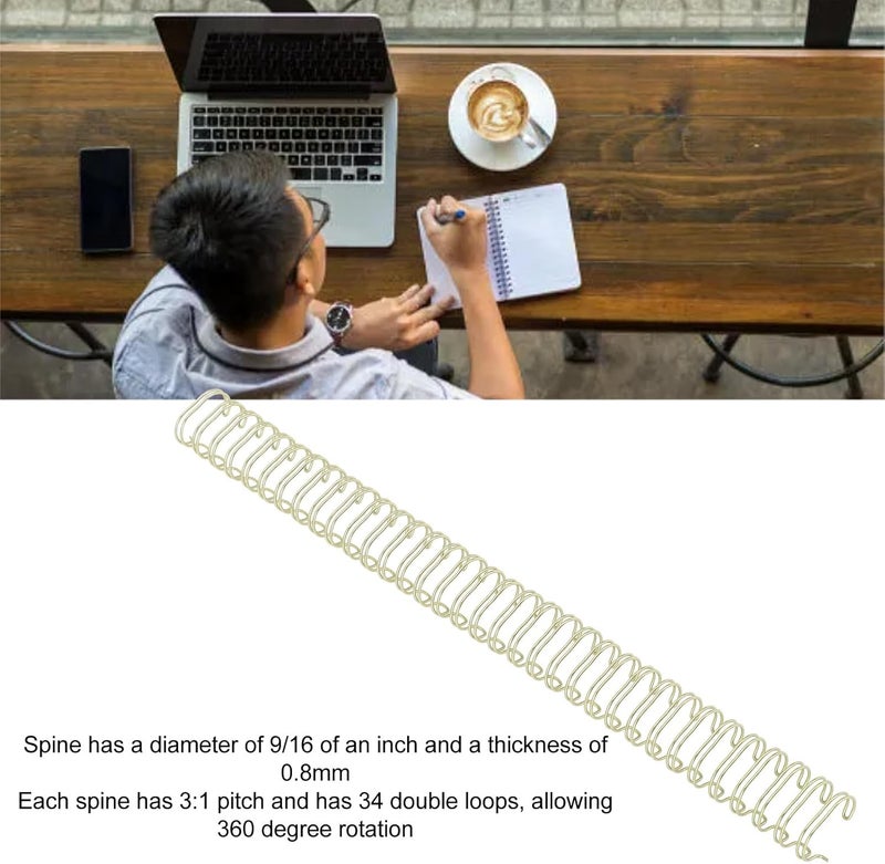 Marhynchus 100pcs Double Loop Wire Binding Spines, 34 Loops 3:1 Pitch 120 Sheet Capacity for Letter Size A4 Paper Binding (Light Gold) - Image 3
