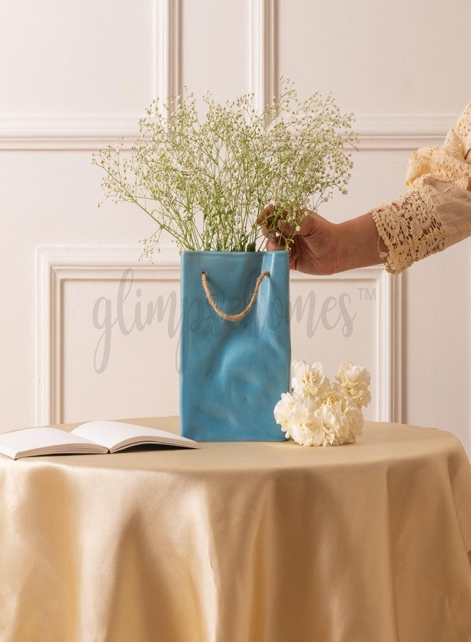 Glimpse Homes مزهرية من أكياس ورقية مجعدة من Glimpse Homes | مزهرية زهور سيراميك | ديكور غرفة المعيشة | 8 بوصة (أزرق كوري) - Image 1