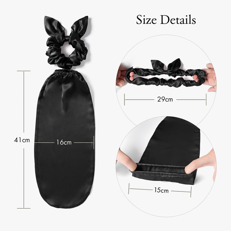 LILYSILK 100% Silk Bonnet for Sleeping & Daily Usage, 2-in-1 Silk Hair Ties with Silk Scrunchies for Long and Curly Hair Elastic Adjustable for Women Ladies and Girls Black - Image 4