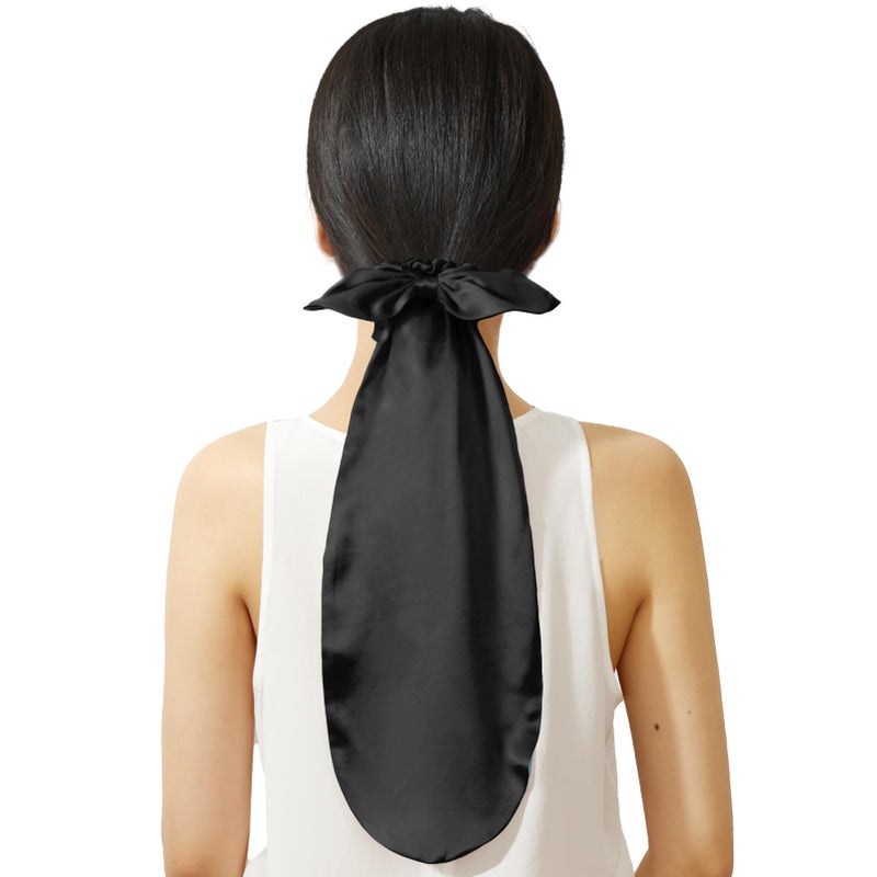 LILYSILK 100% Silk Bonnet for Sleeping & Daily Usage, 2-in-1 Silk Hair Ties with Silk Scrunchies for Long and Curly Hair Elastic Adjustable for Women Ladies and Girls Black - Image 1