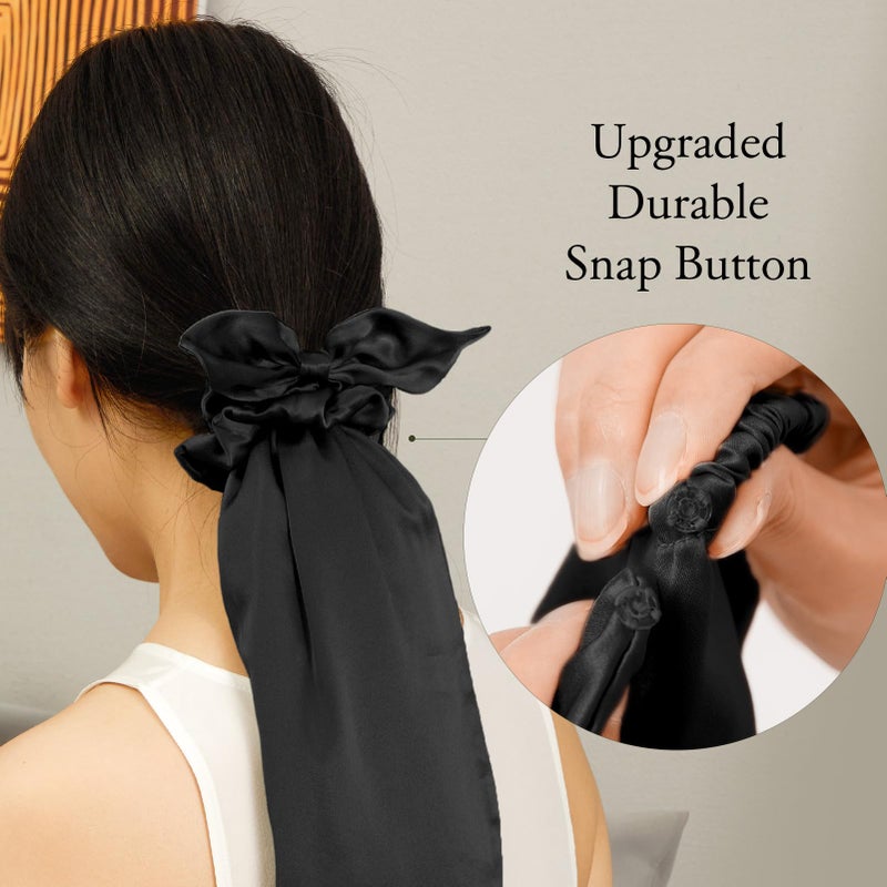 LILYSILK 100% Silk Bonnet for Sleeping & Daily Usage, 2-in-1 Silk Hair Ties with Silk Scrunchies for Long and Curly Hair Elastic Adjustable for Women Ladies and Girls Black - Image 5