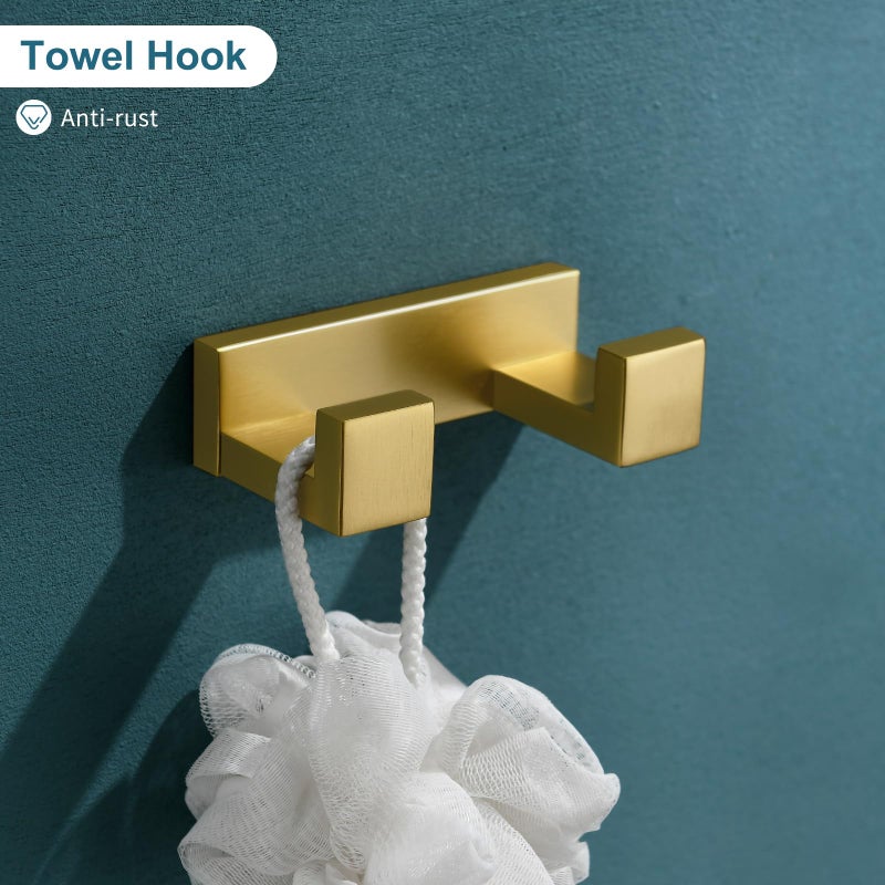 TNOMS 4-Piece Modern Gold Bathroom Hardware Accessories Set - Towel Bar & Holder, Stainless Steel, Wall Mounted, 23.6 Inch - Image 5