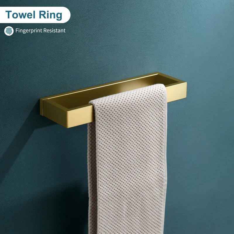 TNOMS 4-Piece Modern Gold Bathroom Hardware Accessories Set - Towel Bar & Holder, Stainless Steel, Wall Mounted, 23.6 Inch - Image 3