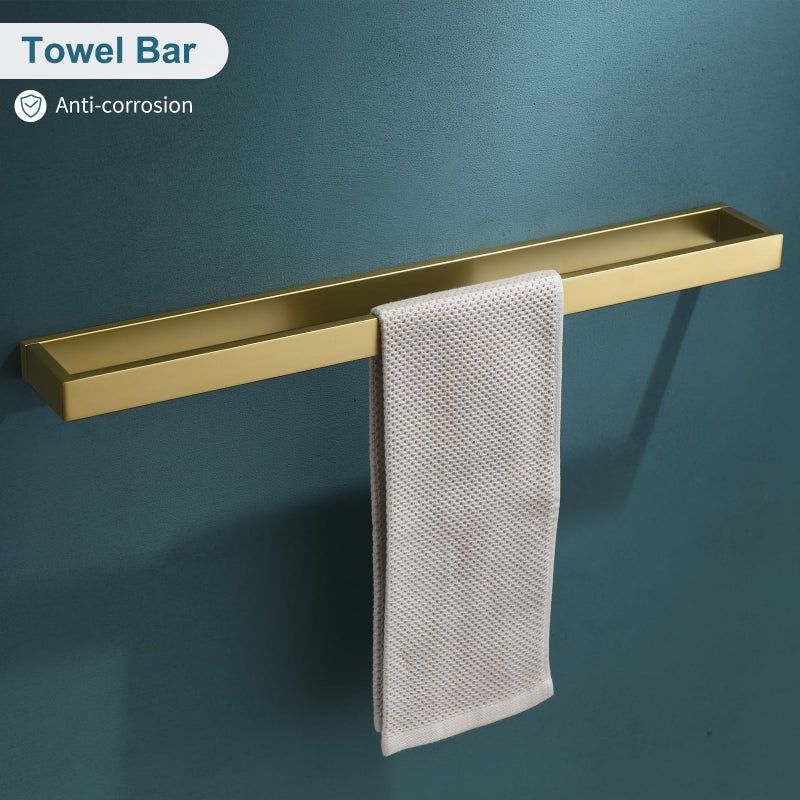 TNOMS 4-Piece Modern Gold Bathroom Hardware Accessories Set - Towel Bar & Holder, Stainless Steel, Wall Mounted, 23.6 Inch - Image 2