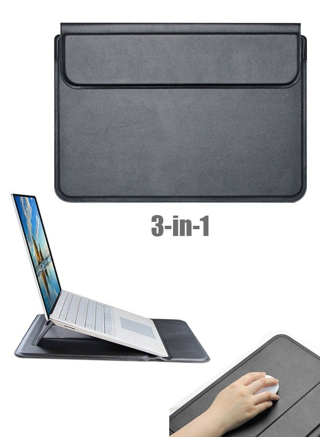 3 in 1 Laptop Bag, Ultra-thin Leather Tablet Case, Waterproof Laptop Bag Magnetic Clasp Compatible Stand and Mouse Pad Fits HP Dell Lenovo MacBook Air /15.4 Inch  - Image 1