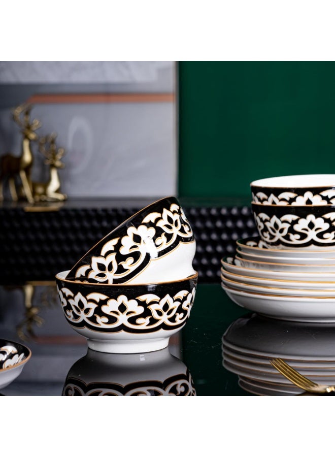 GOLD MANTIS 12-Piece Black and White Pattern Ceramic Dinnerware Set - Includes 4x 10.2-Inch Plates, 4x 8-Inch Plates, 4x 6-Inch Bowls | Microwave & Dishwasher Safe | Elegant Tableware for Stylish Dining - Image 2