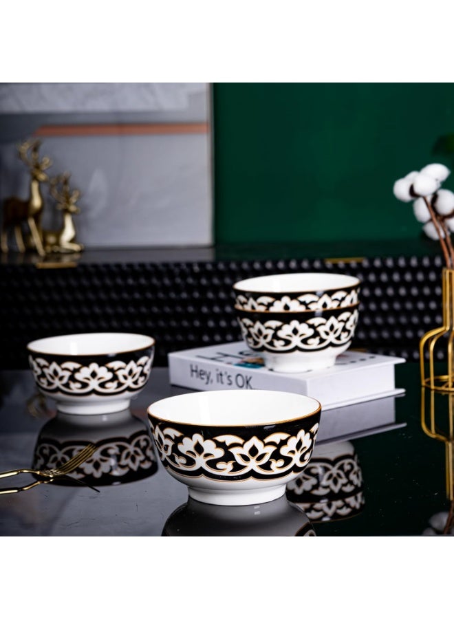 GOLD MANTIS 12-Piece Black and White Pattern Ceramic Dinnerware Set - Includes 4x 10.2-Inch Plates, 4x 8-Inch Plates, 4x 6-Inch Bowls | Microwave & Dishwasher Safe | Elegant Tableware for Stylish Dining - Image 3