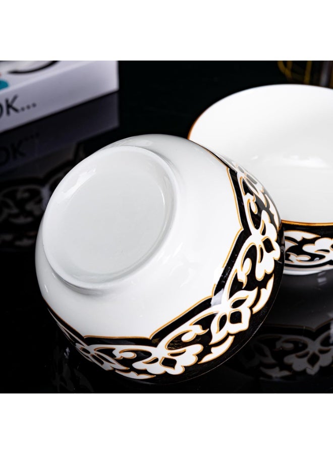 GOLD MANTIS 12-Piece Black and White Pattern Ceramic Dinnerware Set - Includes 4x 10.2-Inch Plates, 4x 8-Inch Plates, 4x 6-Inch Bowls | Microwave & Dishwasher Safe | Elegant Tableware for Stylish Dining - Image 4