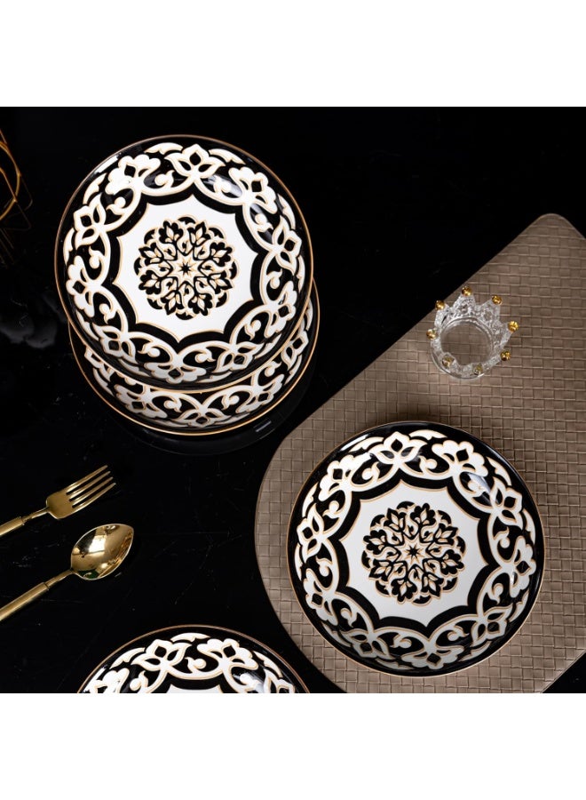 GOLD MANTIS 12-Piece Black and White Pattern Ceramic Dinnerware Set - Includes 4x 10.2-Inch Plates, 4x 8-Inch Plates, 4x 6-Inch Bowls | Microwave & Dishwasher Safe | Elegant Tableware for Stylish Dining - Image 5