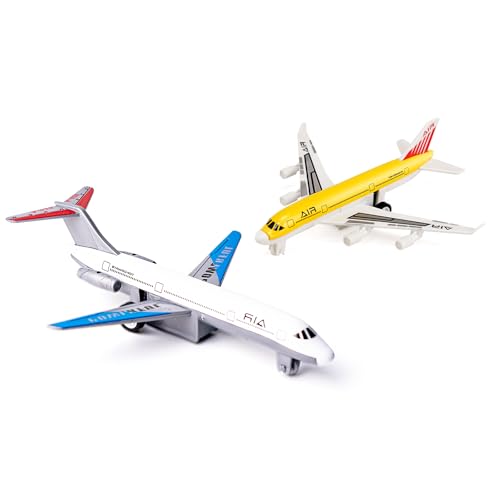 AtomDream Tech Airplane Toys Metal and Plastic Plane Pull Back Airplane Toys for 3 4 5 6 Years Old Boys Girls Die Cast Aircraft Plane Models Kids Play Vehicles Aeroplane Airplanes for Birthday Gifts 2 pack - Image 1