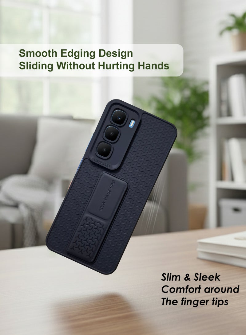 Infinix Hot 60 5G Hand Grip Case Cover - Magnetic Hand Grip Holder & Kickstand - Strong Grip for Magnetic Car Holder, Stylish Silicone Case & Functional, Ultimate Convenience & Hands-Free Viewing - Black - Image 2