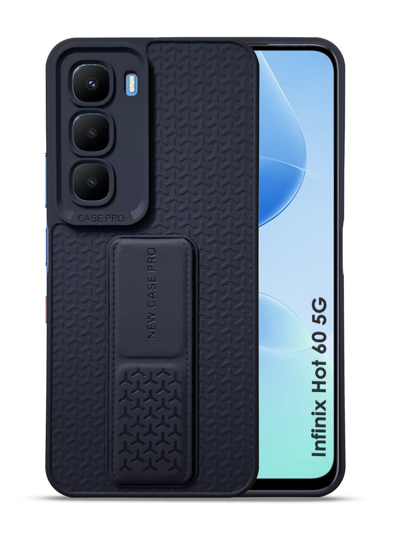 Infinix Hot 60 5G Hand Grip Case Cover - Magnetic Hand Grip Holder & Kickstand - Strong Grip for Magnetic Car Holder, Stylish Silicone Case & Functional, Ultimate Convenience & Hands-Free Viewing - Black - Image 1