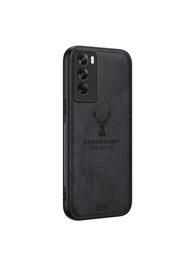 جراب هاتف شامل من القماش برأس غزال لهاتف OPPO Reno12 Pro Global (أسود)