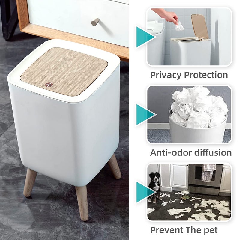 Brikipth Bathroom Trash Can with Lid26 Gallon Modern Office Dustbin for Near Desk Bedroom Garbage Can Waste Basket with Push TopNordic Small Bin Dog Proof Can White - Image 3