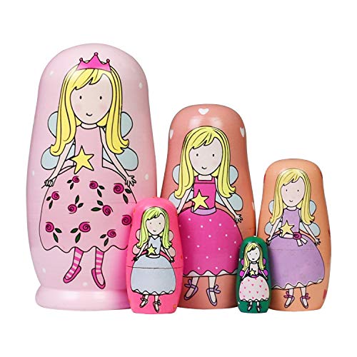 Tphon 5 Pieces Cute Nesting Dolls Matryoshka Doll Russian Handmade Wooden Dolls Cartoon Angel Girl Pattern Toy Gift 6 Tall - Image 1