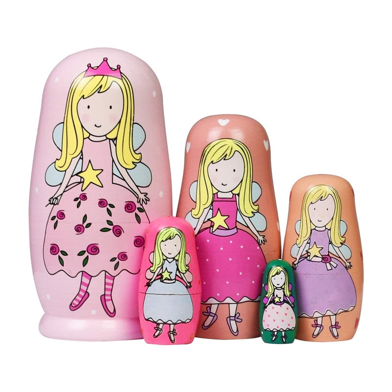 Tphon 5 Pieces Cute Nesting Dolls Matryoshka Doll Russian Handmade Wooden Dolls Cartoon Angel Girl Pattern Toy Gift 6 Tall - Image 2