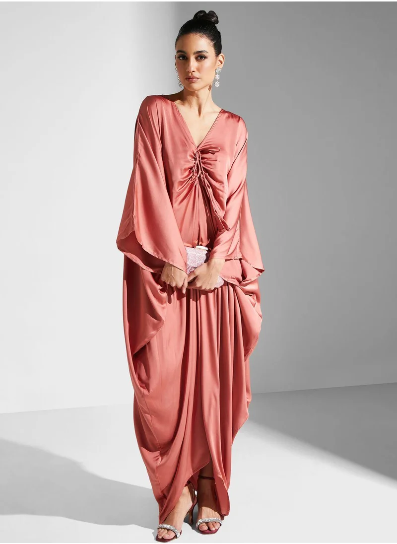 Golden Apple V Neck Tie Detail Kaftan Dress