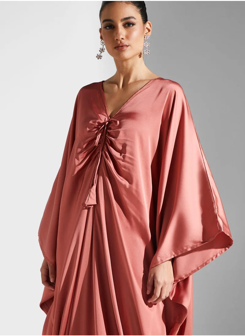Golden Apple V Neck Tie Detail Kaftan Dress