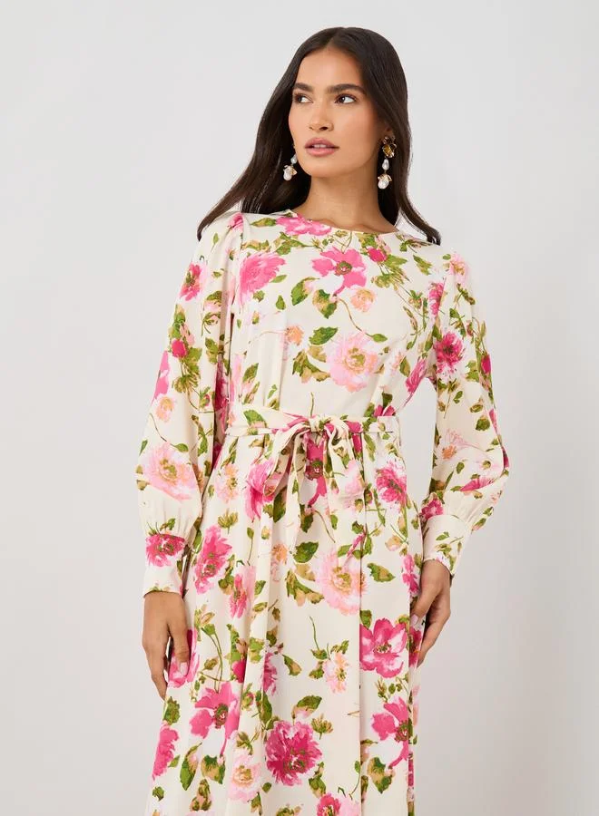 Take Two Take Two Floral Print Balloon Sleeve A-Line Midi Dress